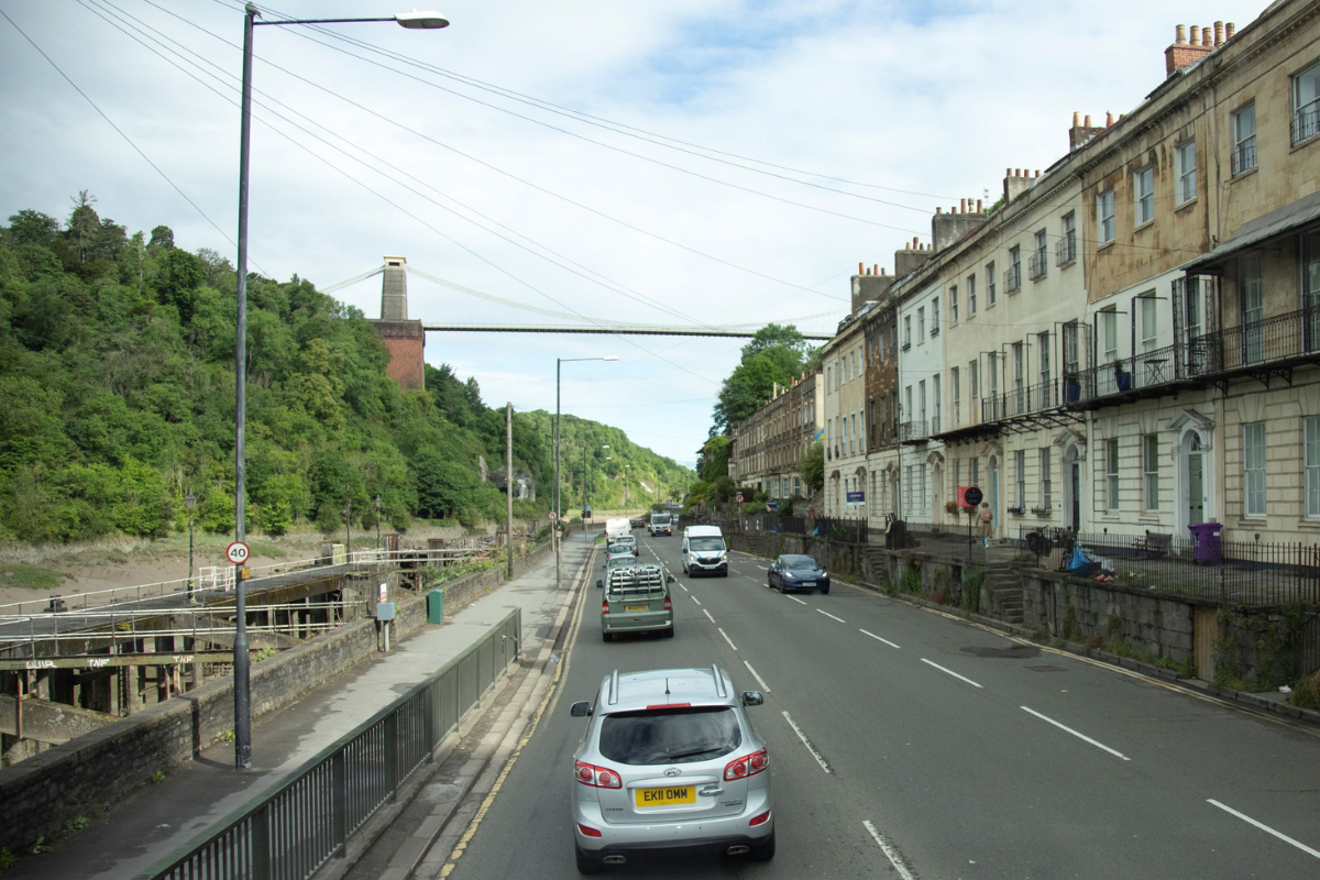 botm-featured A car travelling on the Portway towards the Suspension Bridge.