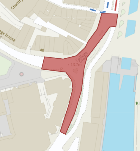 map showing road closure of Canon's Road and College Green junction
